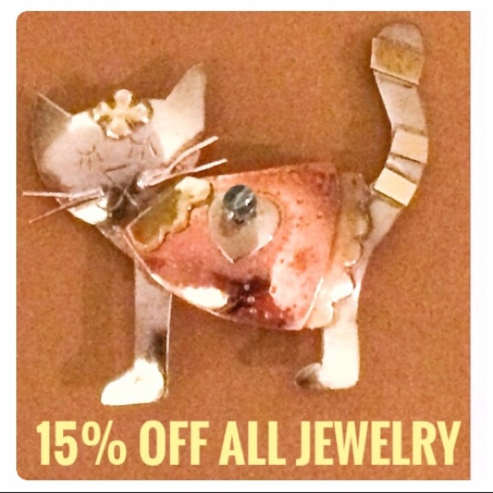 🆕 Handmade Silver 14k & Copper 3D  Kitty Brooch NWT
